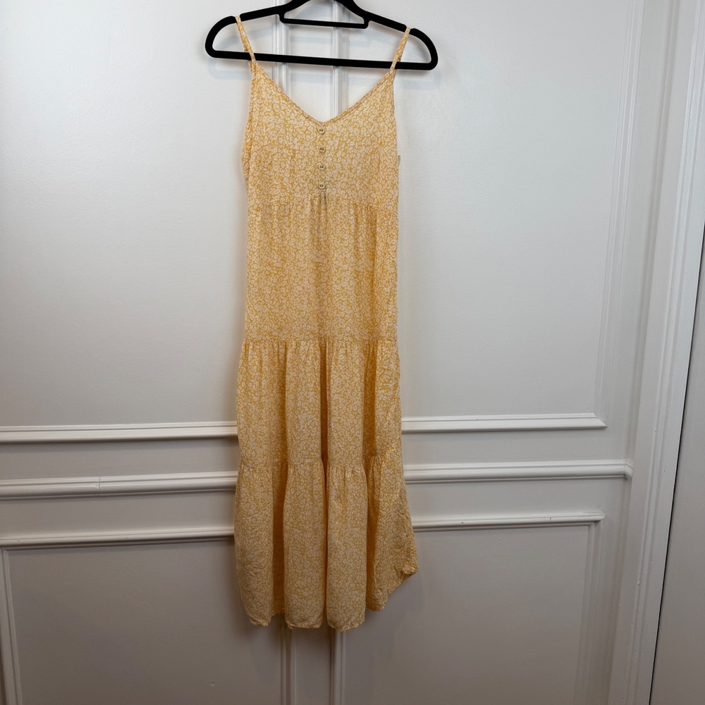Wild Fable Yellow Floral Tiered Midi Dress XS Sleeveless Smocked Back Boho